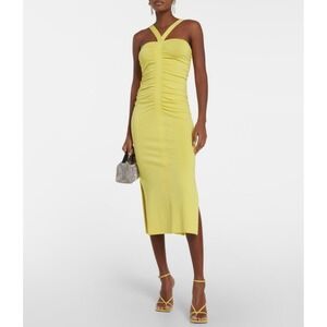 Jonathan‎ Simkhai - Darya Ruched Ribbed Knit Midi Dress Size S Stretchy Yellow